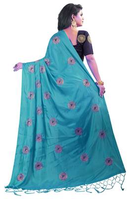 Sky blue embroidered fancy fabric saree with blouse 3