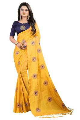Light yellow embroidered fancy fabric saree with blouse 1