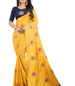 Light yellow embroidered fancy fabric saree with blouse