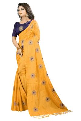 Light yellow embroidered fancy fabric saree with blouse 2