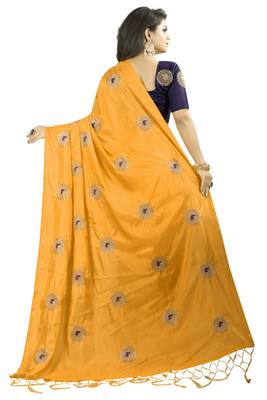 Light yellow embroidered fancy fabric saree with blouse 3