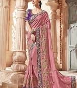 Mauve embroidered silk blend saree with blouse