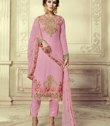 Pink Embroidered Georgette Salwar With Dupatta