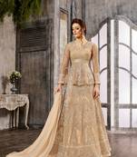 Beige embroidered net salwar with dupatta
