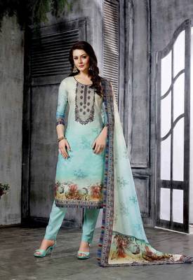 Sky-blue printed cotton salwar with dupatta 1