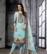 Sky-blue printed cotton salwar with dupatta
