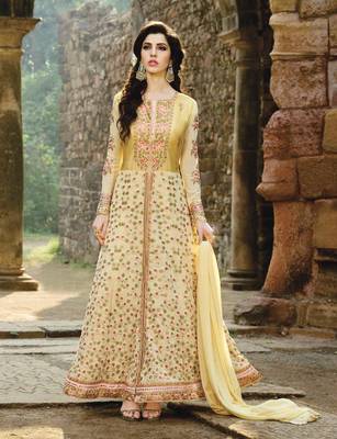 Yellow embroidered georgette salwar with dupatta 1