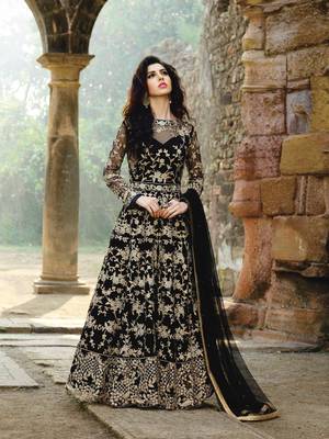 Black embroidered net salwar with dupatta 1