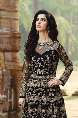Black embroidered net salwar with dupatta 2