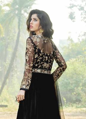 Black embroidered net salwar with dupatta 3
