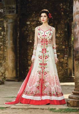 White embroidered net salwar with dupatta 1