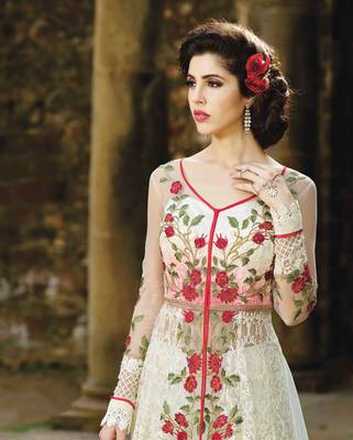White embroidered net salwar with dupatta 2