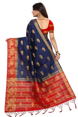 Blue woven cotton silk saree with blouse 3