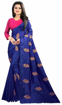 Blue embroidered faux silk saree with blouse 1