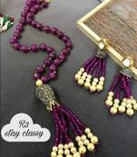 Luxurious Colored Stone Pearl Beaded Hand Crafted Necklace Set