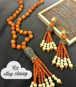 Luxurious Colored Stone Pearl Beaded Hand Crafted Necklace Set