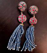 Ethnic Gold Plated Colored Stone Dangler Earrimg