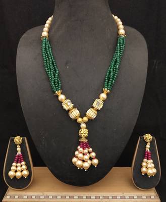 Designer Multi strand Pink Green AD Indian Bollywood Celebrity Necklace 1