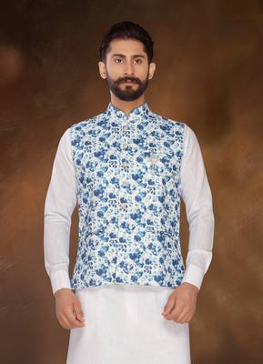 Atool Digital Print Jute Nehru Jacket 1