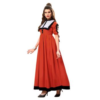 Orange plain rayon party-wear-kurtis 1