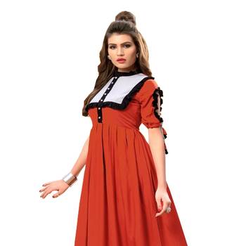 Orange plain rayon party-wear-kurtis 3