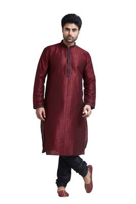 Maroon Poly Silk Kurta Set With Cording All Over The Kurta With Embroidered Collar And Placket Patti 1