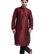 Maroon Poly Silk Kurta Set With Cording All Over The Kurta With Embroidered Collar And Placket Patti