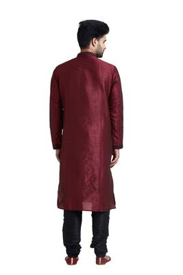 Maroon Poly Silk Kurta Set With Cording All Over The Kurta With Embroidered Collar And Placket Patti 2