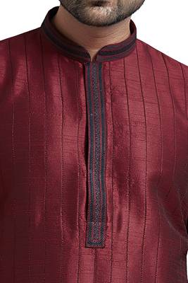 Maroon Poly Silk Kurta Set With Cording All Over The Kurta With Embroidered Collar And Placket Patti 3