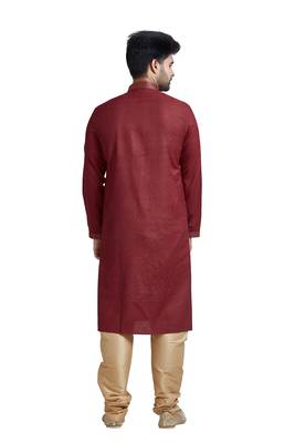 Maroon Jacquard Kurta Set With Gold Corded Near The Placket Patti And Collar 2