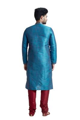Blue Poly Silk Kurta Set With Mahine Embroidery Near The Placket Patti And Coring On Th Collar With Stone Buttons 2