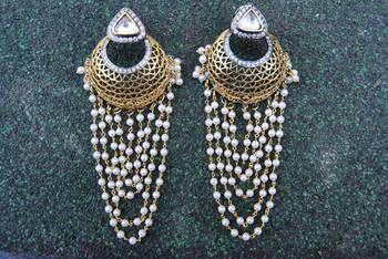 Filigree Chand Bali Earrings with Dangling Pearls 1