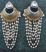 Filigree Chand Bali Earrings with Dangling Pearls