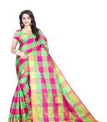 Pink plain art silk saree with blouse