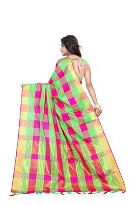 Pink plain art silk saree with blouse 2