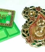 Beautiful combo of plate and haldi kumkum box