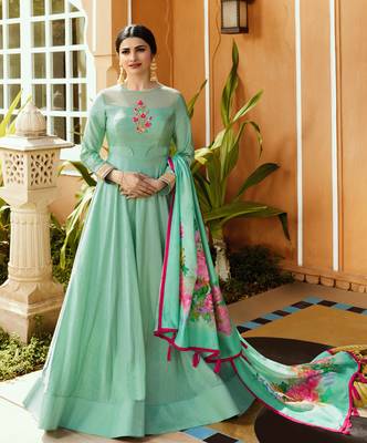 Turquoise embroidered silk salwar with dupatta 1