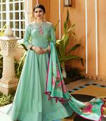 Turquoise embroidered silk salwar with dupatta