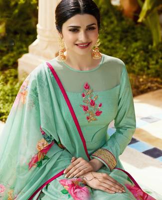 Turquoise embroidered silk salwar with dupatta 2