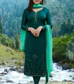 Teal embroidered satin salwar with dupatta