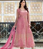 Pink embroidered net salwar with dupatta