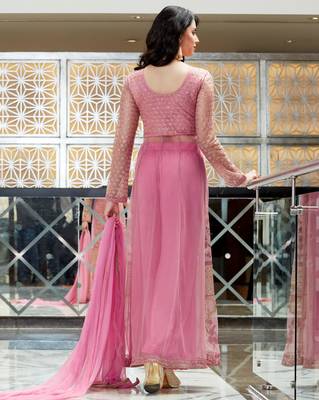 Pink embroidered net salwar with dupatta 2