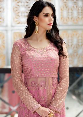 Pink embroidered net salwar with dupatta 3