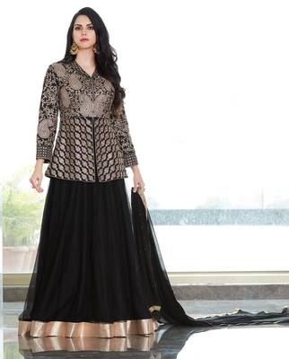 Black embroidered satin salwar with dupatta 1