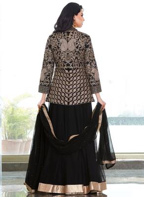 Black embroidered satin salwar with dupatta 2