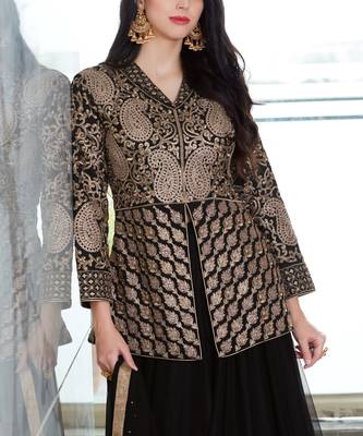 Black embroidered satin salwar with dupatta 3