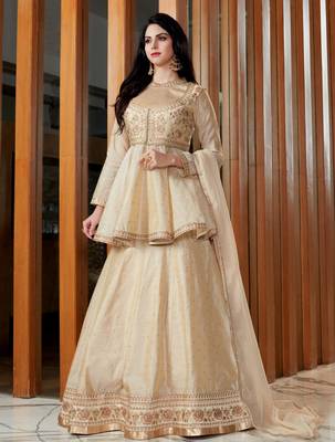 Beige embroidered silk salwar with dupatta 1