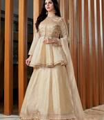 Beige embroidered silk salwar with dupatta