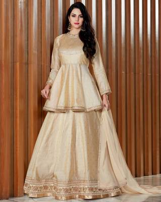 Beige embroidered silk salwar with dupatta 2