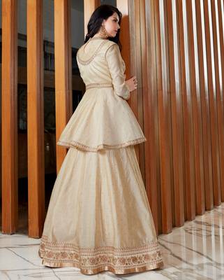 Beige embroidered silk salwar with dupatta 3
